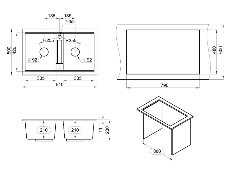 8101, АЛЮМИНИУМ, кухонная мойка, кварц GRANULA 8101-ST276 - Вид №2