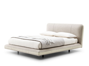 Двуспальная кровать из ткани с мягким изголовьем