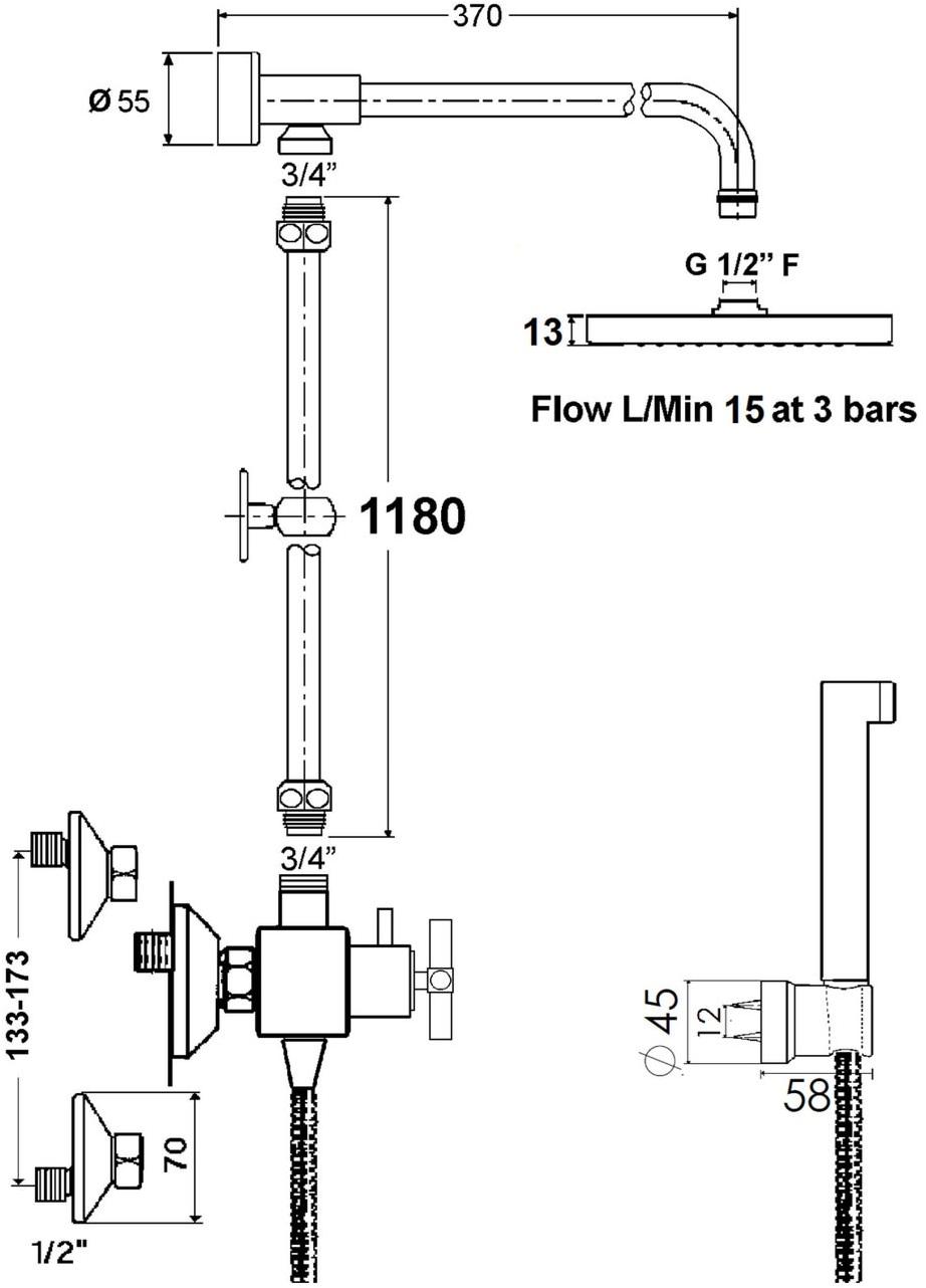 rvb Настенная душевая стойка с ручным душем с верхним душем Sully 4032.--.65 - Вид №1