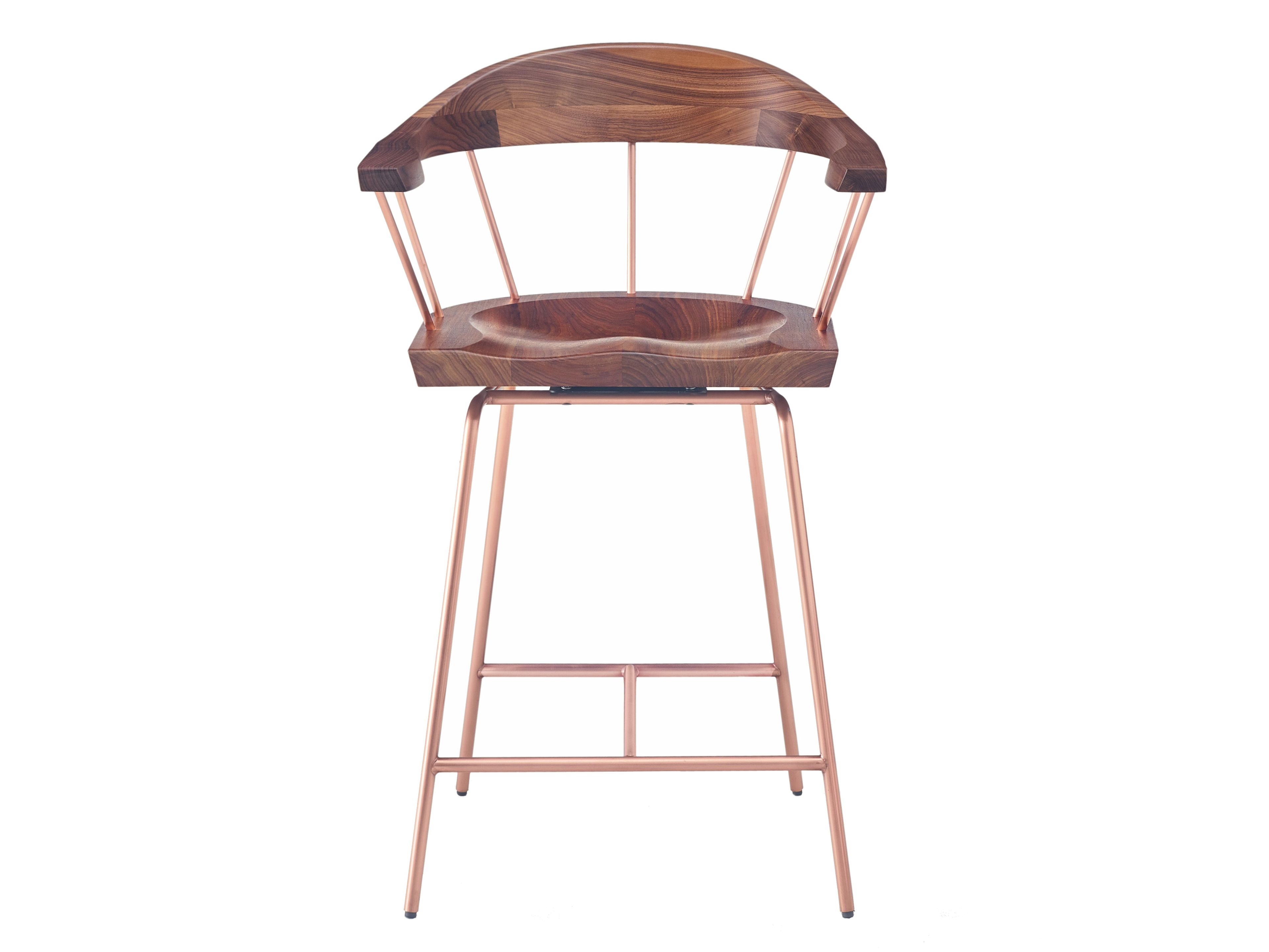 Стальной и деревянный табурет с подлокотниками BassamFellows Spindle ARCH-00094965