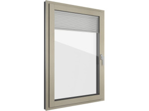 Алюминиевое и деревянное окно со встроенной жалюзи
