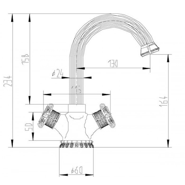 Zorg A 2008U-BR бронза Смеситель для кухни Zorg 234 х 130  - Вид №2