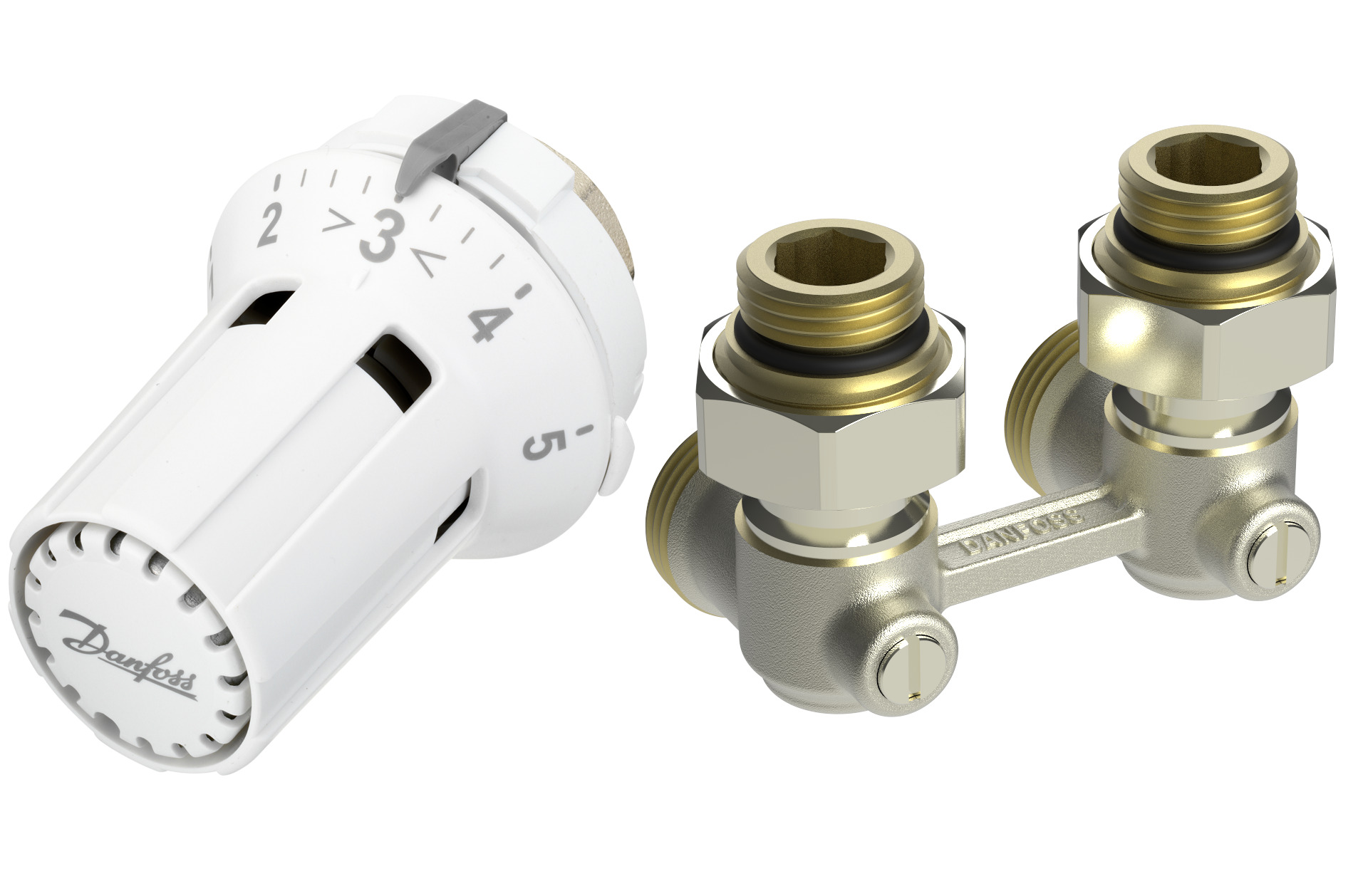 Danfoss Комплект RLV-KB/RTRW-K для радиаторов с нижним подключением (М30 х 1,5) RLV-KB 20 + RTRW-K, 3/4 Прямой 013G7233  - Вид №4