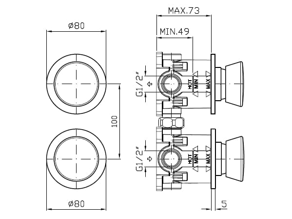 Смеситель для ванны / Смеситель для душа из нержавеющей стали Zucchetti Sablier ARCH-00083153 - Вид №2