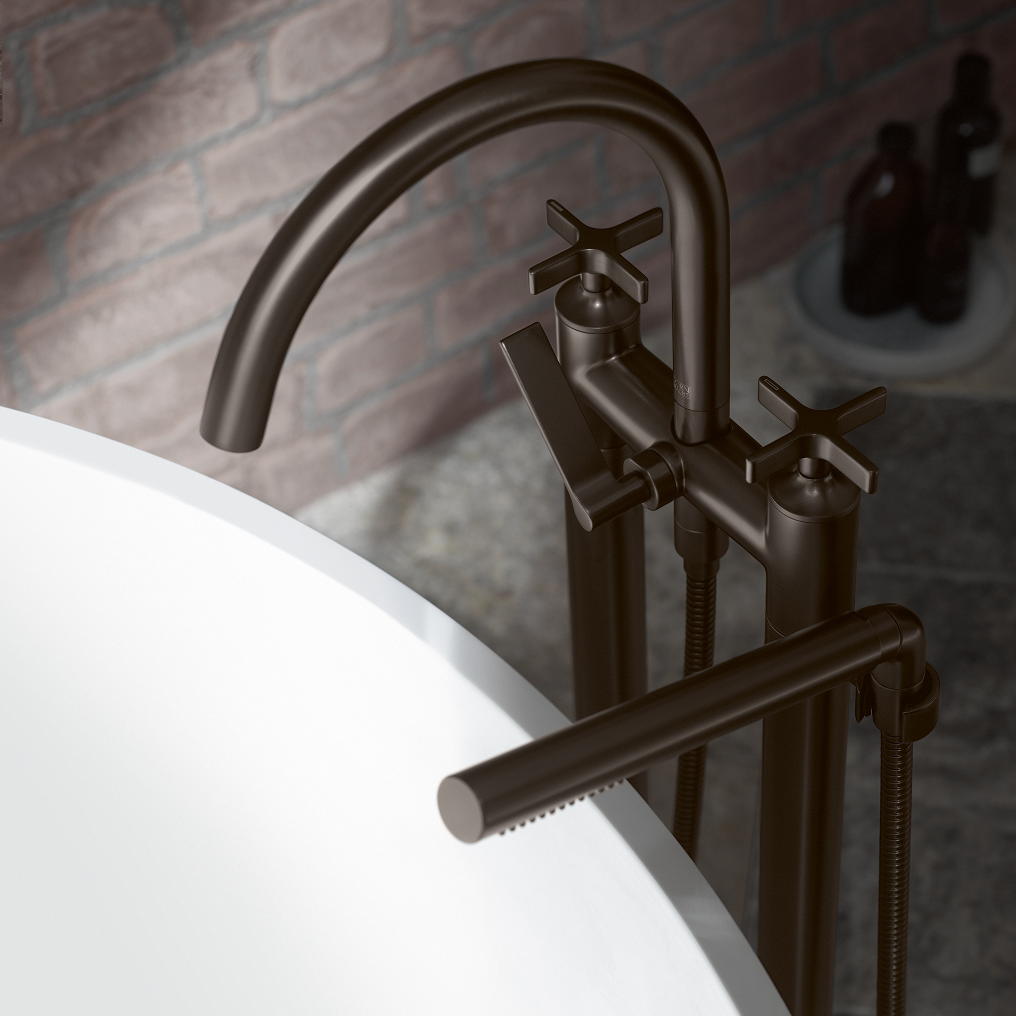 VAIA Смеситель для ванны на два отверстия, отдельностоящий, с ручным душем - Platinum DornBracht 25943809-08 - Вид №1