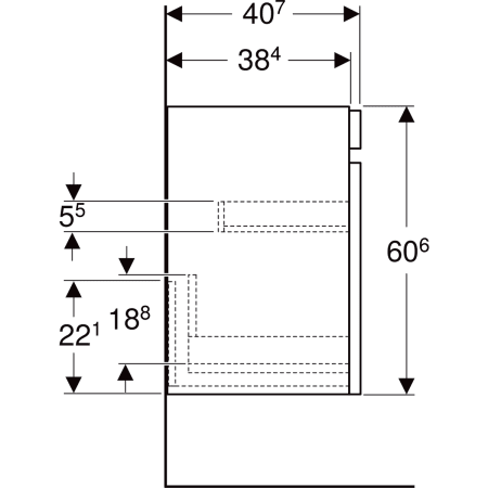 501.907.01.1 Шкафчик для раковины Geberit Renova Plan, с одним выдвижным ящиком и одним внутренним выдвижным ящиком Geberit  - Вид №53