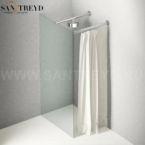 Душевое ограждение FLAT DX подрезаемое, стеклянная со шторкой прозрачная перегородка с держателем со встроенным соплом для установки верхнего душа. Размеры: глубина от 70 до 100, длина от 70 до 140 см