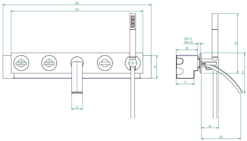 ZAZZERI Настенный комплект для ванны с ручным душем с тарелкой Moon sun-id-1377995 - Вид №3