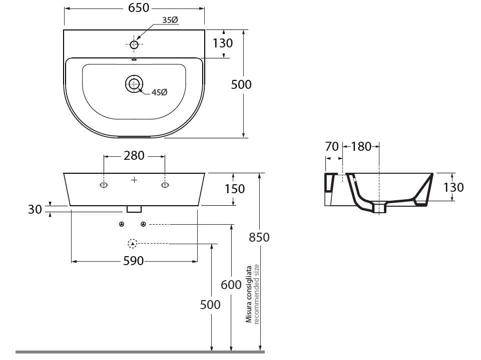 Столешница/подвесной умывальник Azzurra Ceramica ARCH-00082713 - Вид №2