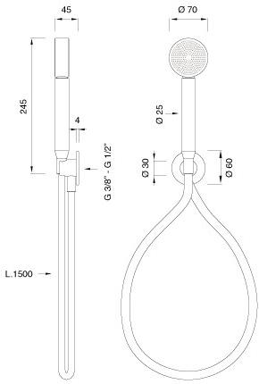 Ceadesign Настенный ручной душ из нержавеющей стали с гибким Lutezia Ltz 90 - Вид №1