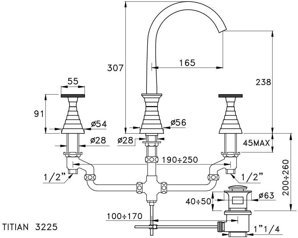 RUBINETTERIE STELLA Смеситель для раковины на 3 отверстия Titian 3225 - Вид №1