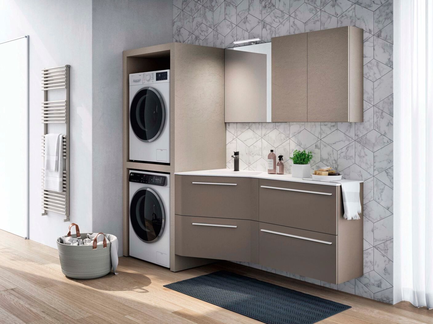 Шкаф для белья с зеркалом для стиральной машины Gruppo Geromin магазин ARCH-00139545