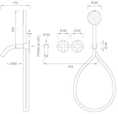 Ceadesign Настенный гидропрогрессивный смеситель для ванны с ручным душем Cross Crx 23 h - Вид №1
