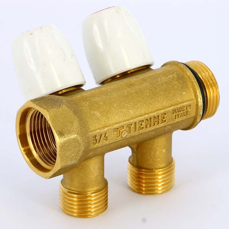 Коллектор НВ 3/4" с вентилями с утолщенными стенками TIEMME 2 выхода 1/2"Н 36мм 1860036 - Вид №1