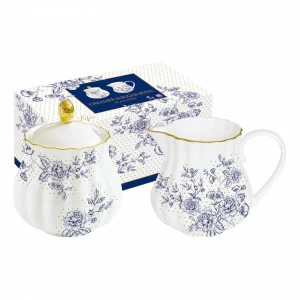 Молочник фарфоровый с сахарницей голубые "Голубые пионы" EASY LIFE ГОЛУБЫЕ ПИОНЫ 00-3946585 Белый;синий