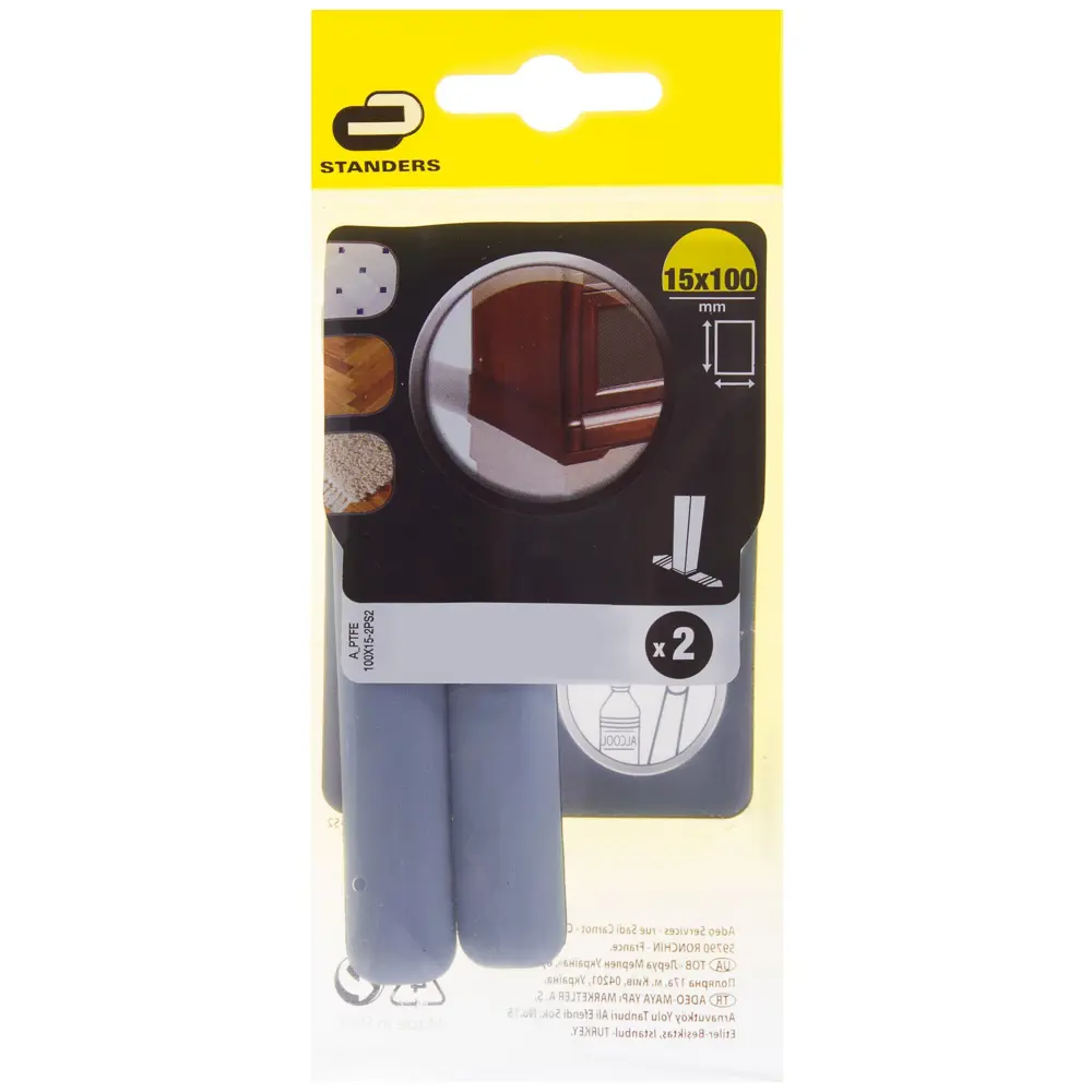 Накладки Standers PTFE 15x100 мм, прямоугольные, пластик, цвет серый, 2 шт. 14156049 STLM-2186041  - Вид №2