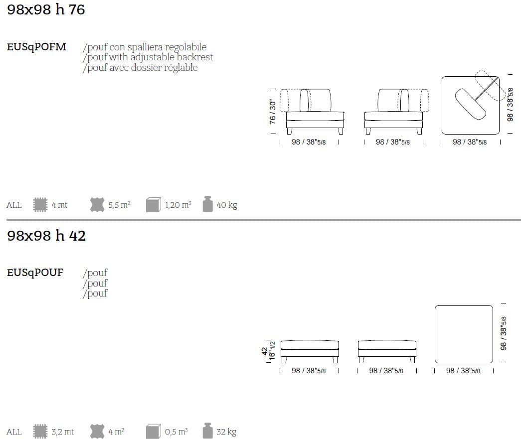 Пуф из кожи и ткани Borzalino статус-кво ARCH-00117993 - Вид №3