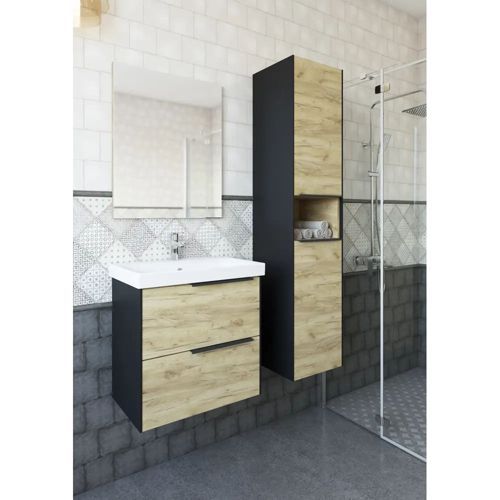 Тумба под раковину подвесная Sanflor Барселона 60 см цвет дуб крафт золотой с раковиной Cersanit Moduo 60 см фарфор 89432266 STLM-2085195 - Вид №3