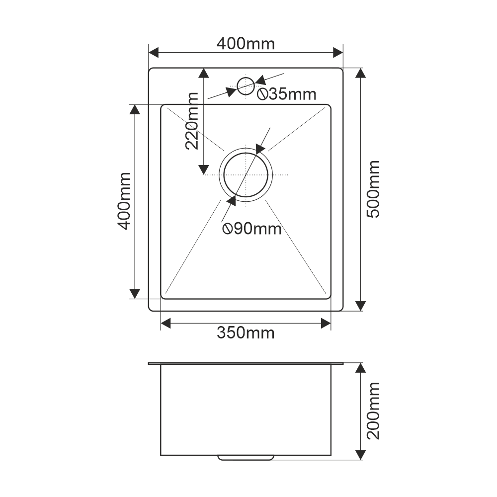 Мойка R4050H MELANA ProfLine 3,0/200 САТИН врезная прямоугольная MLN-R4050H - Вид №5