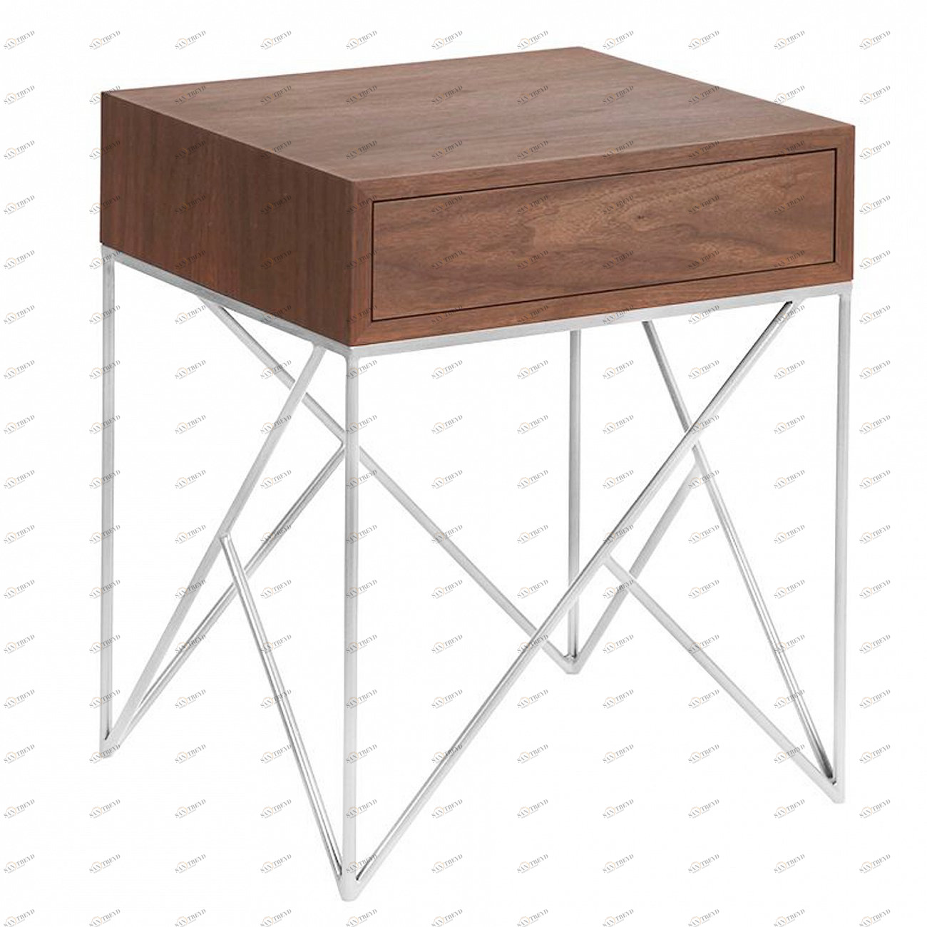 Тумбочка прикроватная для спальни американский орех с ножками серебро Prince box black INTELLIGENT DESIGN  261066 Коричневый 