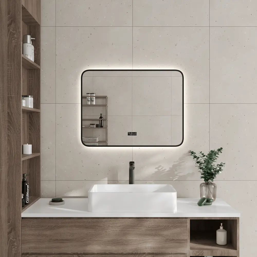 Зеркало для ванной Drive 80x60 см с подсветкой черный кант 89373642 STLM-2121838 Santreyd