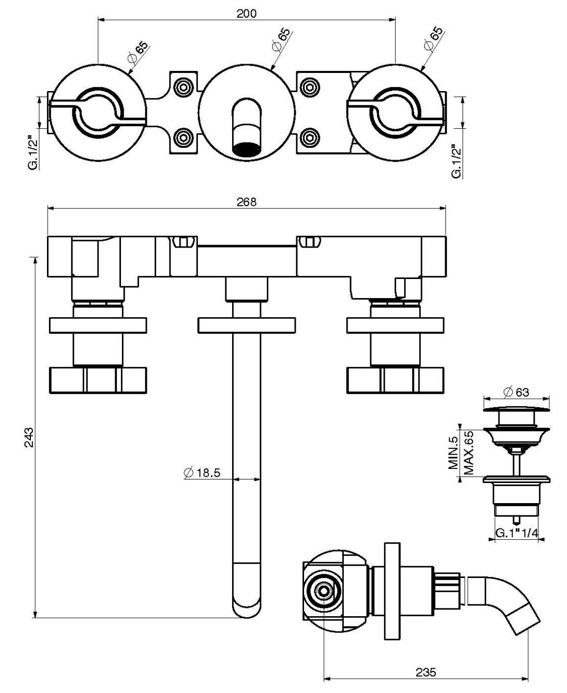 Настенный смеситель для раковины GATTONI газ ARCH-00120817 - Вид №2