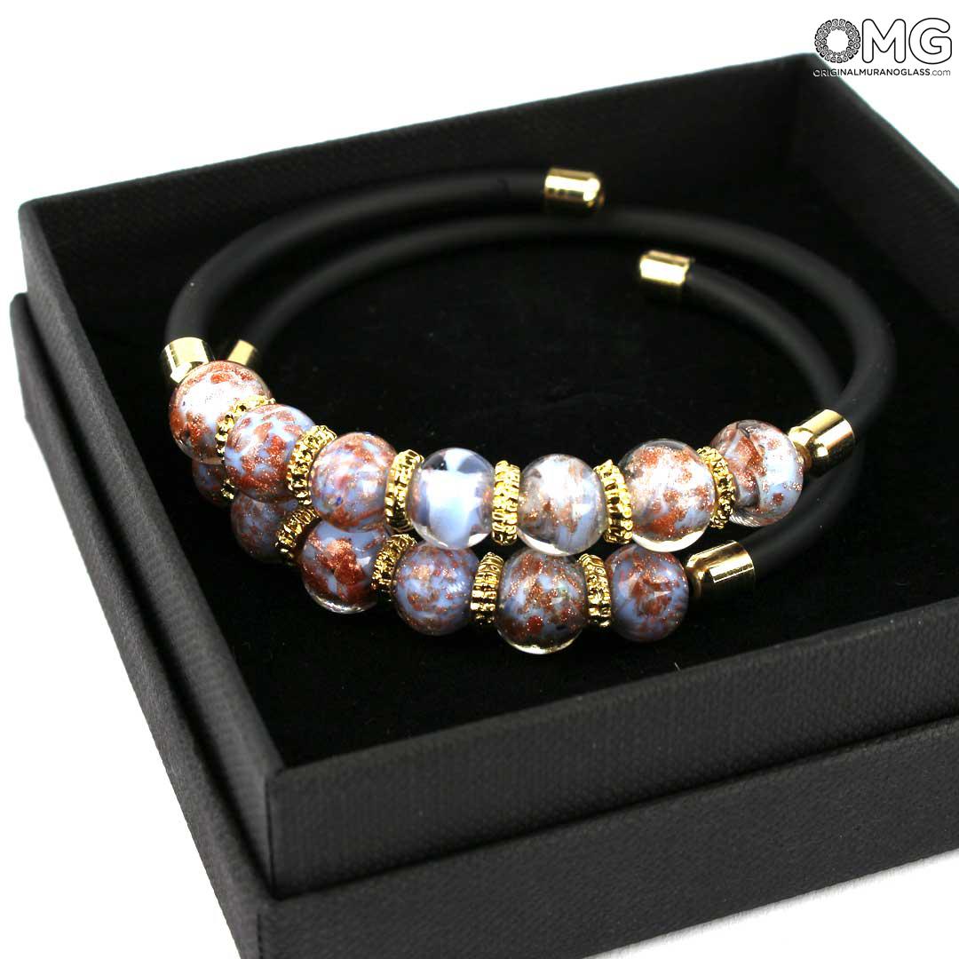3769 ORIGINALMURANOGLASS Двойной браслет Серена - сиреневый с авантюрином - муранское стекло OMG 18 см  - Вид №1