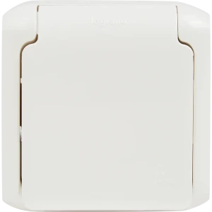 Розетка накладная влагозащищённая Legrand Quteo с заземлением со шторками и крышкой цвет белый