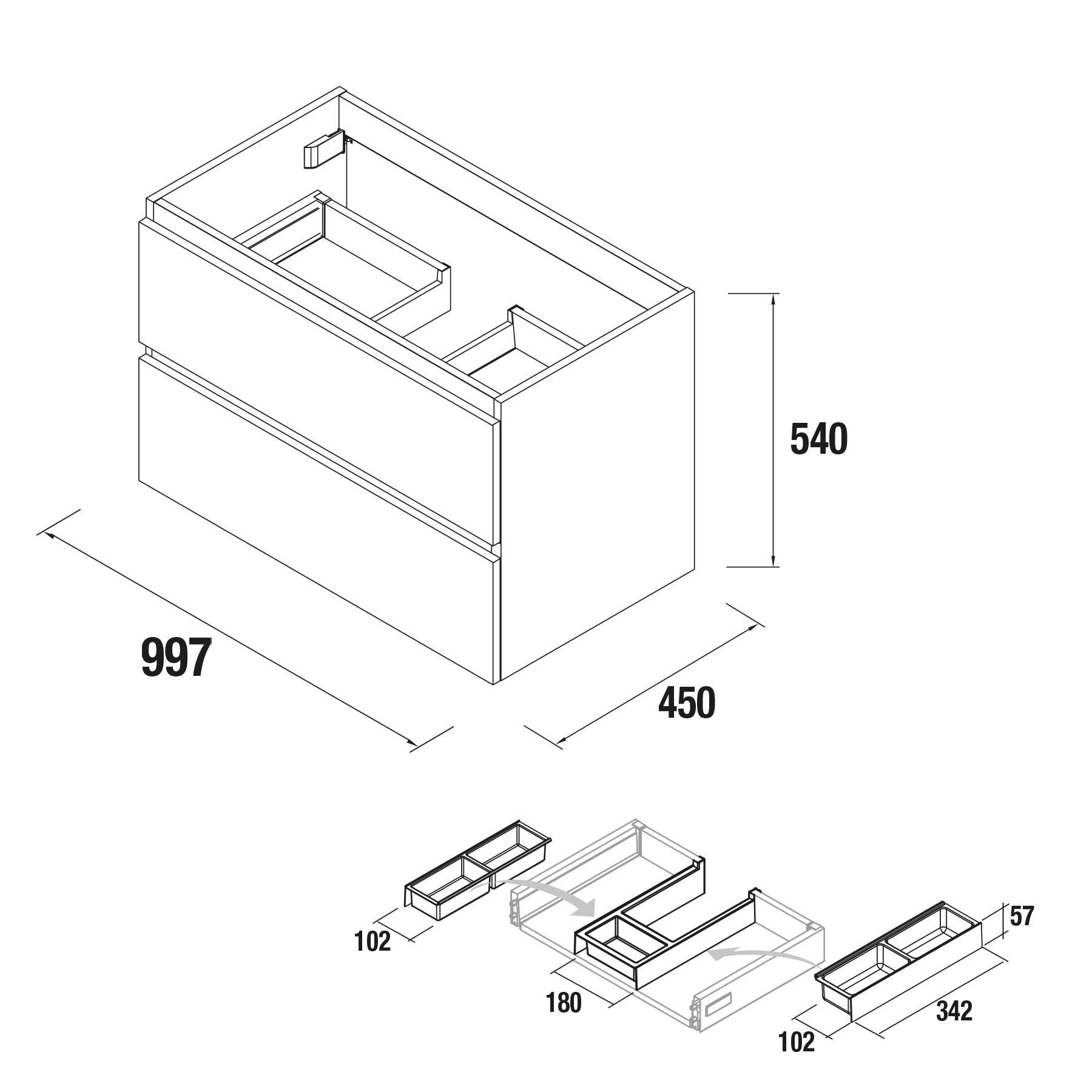 22635 SALGAR Мебель для умывальника SPIRIT 1000 2 металлических ящика GLOSS WHITE 997 x 540 x 450 мм Глянцевый белый - Вид №4