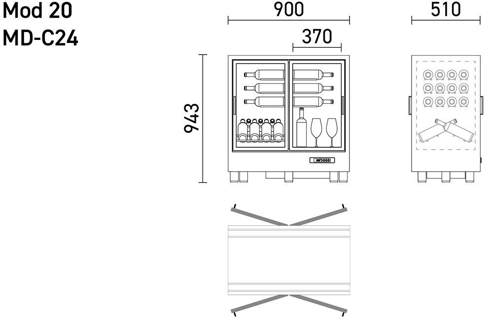 EXPO Алюминиевый винный шкаф со стеклянными дверцами Mod 20 Md-h24/md-m24/md-c24 - Вид №5
