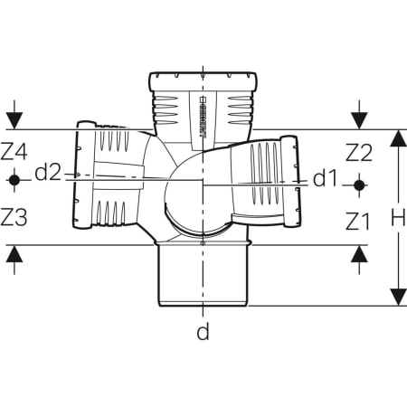 GEBERIT 393.564.14.1 Крестовина Geberit Silent-Pro, левая со смещенным впуском и дополнительным отводом 87,5°  - Вид №3