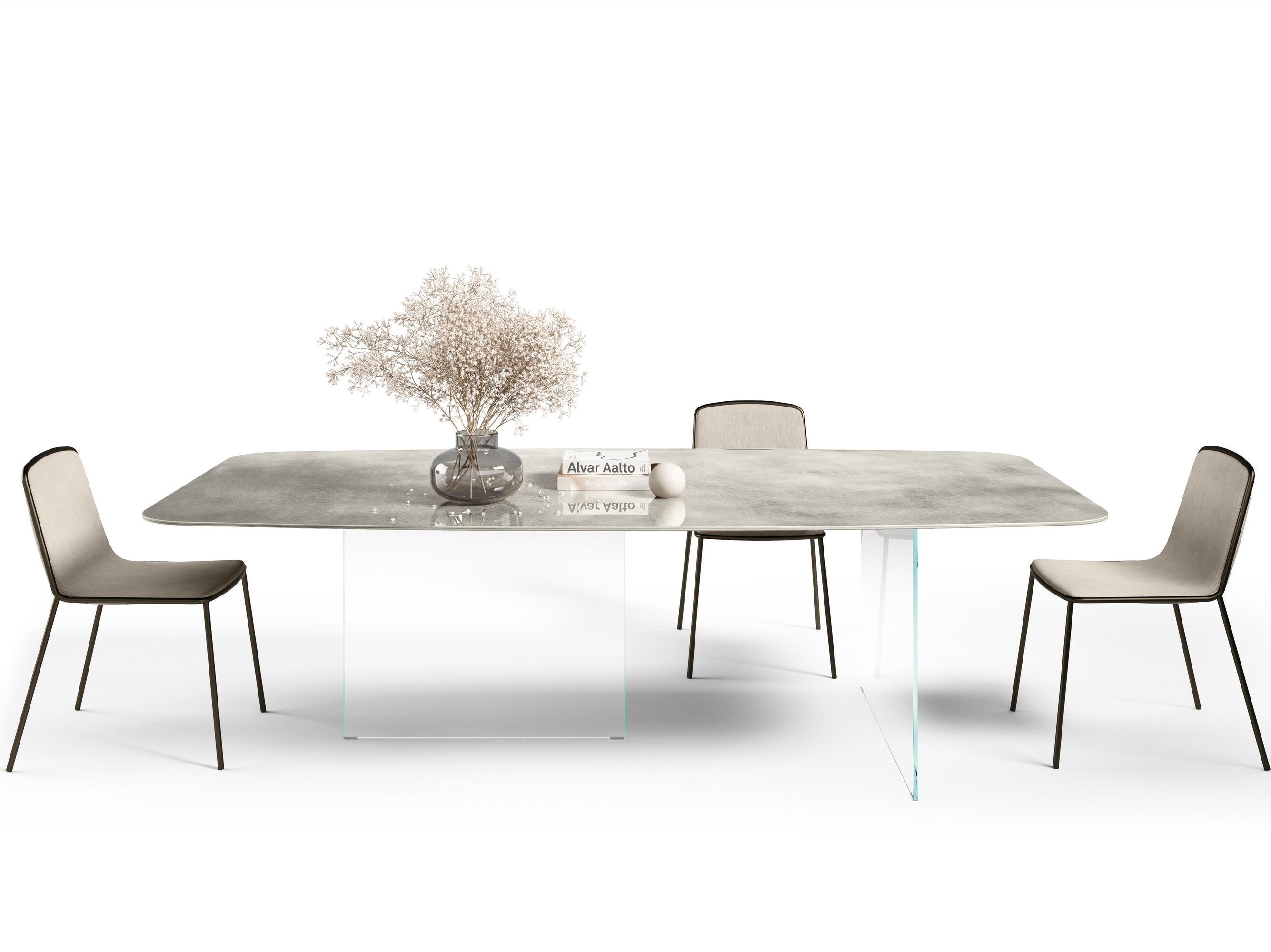 Бочковый стол со стеклянным основанием и столешницей из XGlass с мраморным эффектом Lago AIR SLIM - 2195X ARCH-00048291