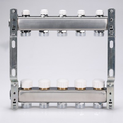 VTc.582.EMNX.0610 Коллекторный блок из нержавеющей стали с регулирующими и балансировочными клапанами Valtec 1", 10 x 3/4", "евроконус"  - Вид №4