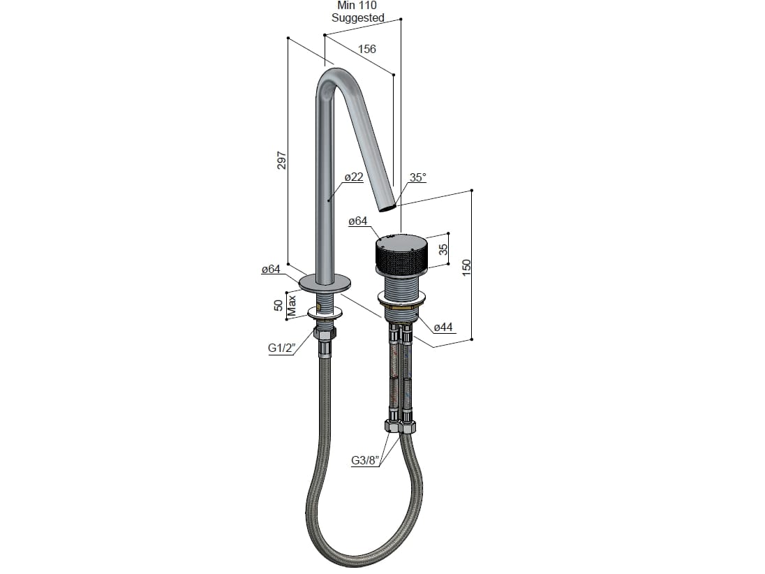 Латунный смеситель для раковины с 2 отверстиями Hotbath Guy ARCH-00125783 - Вид №2