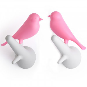 QL10067-WH-PK Вешалки настенные sparrow 2 шт. белые-розовые Qualy