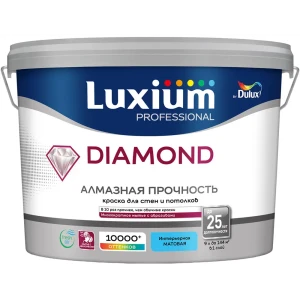 Краска для стен и потолков моющаяся Luxium Diamond матовая цвет прозрачный база BC 9 л