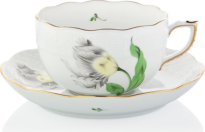 1051708 Herend Чашка чайная с блюдцем 200мл "Китти" (черная) Фарфор 