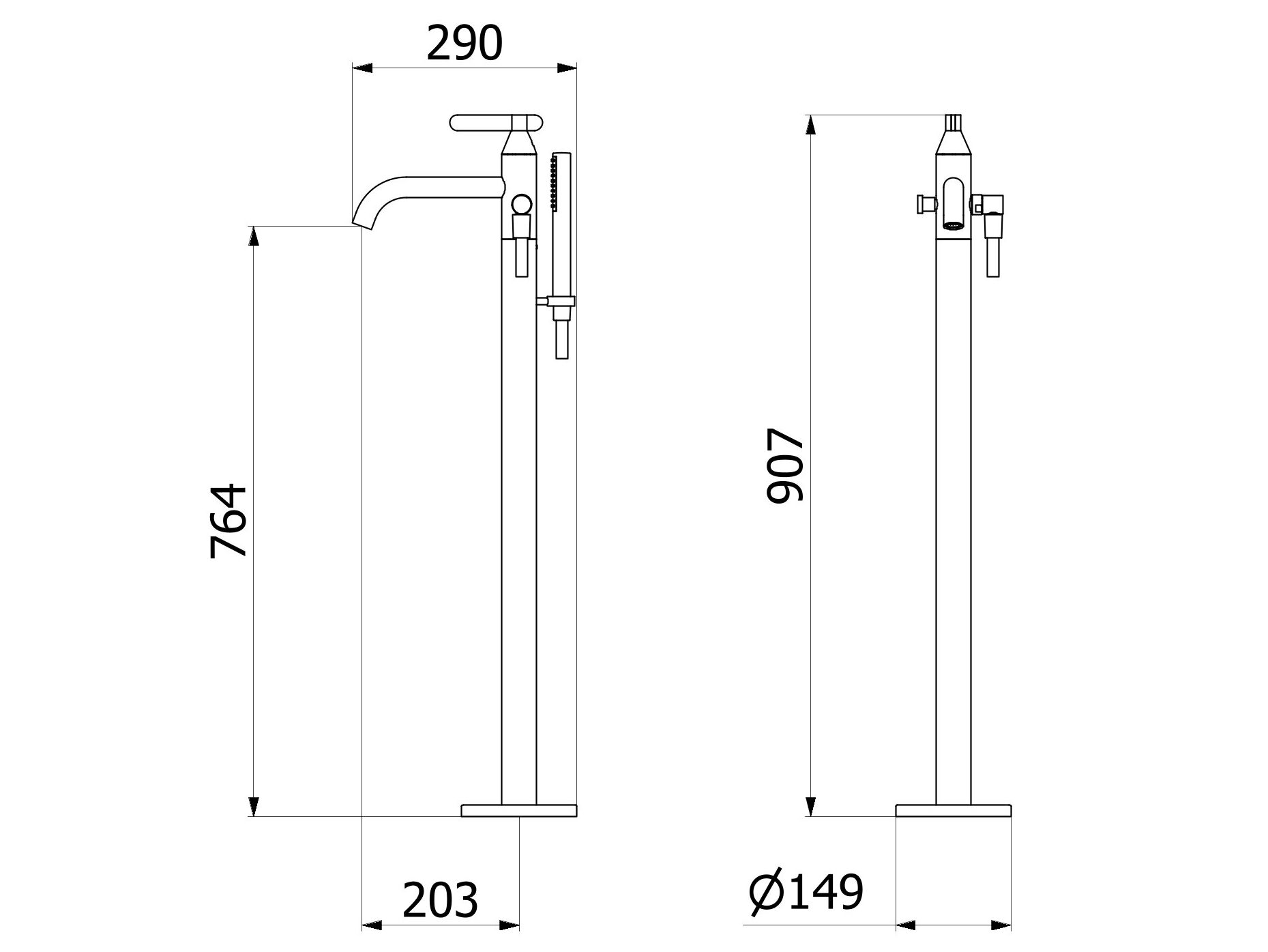 Однорычажный смеситель для ванны с ручным душем IB Soho ARCH-00104641 - Вид №4