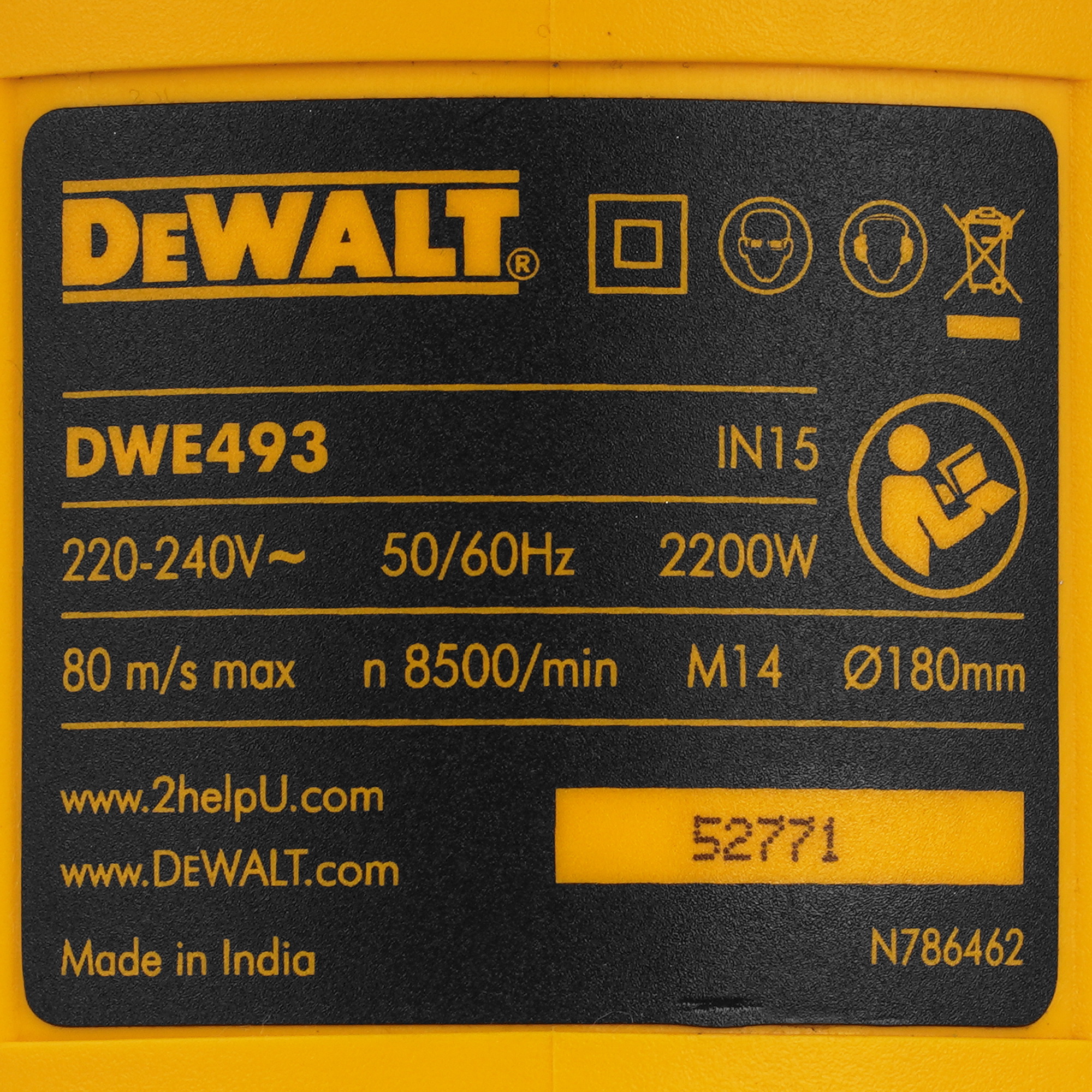 Углошлифовальная машина (УШМ) DeWalt DWE493-IN 5496689 STDN-0091517 - Вид №4