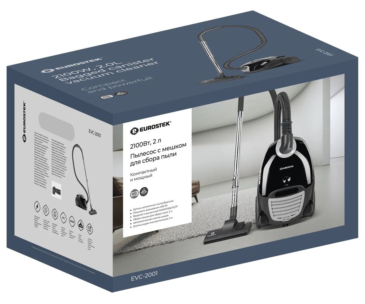 9162945 Пылесос Eurostek EVC-2001 черный STDN-0101026 - Вид №2