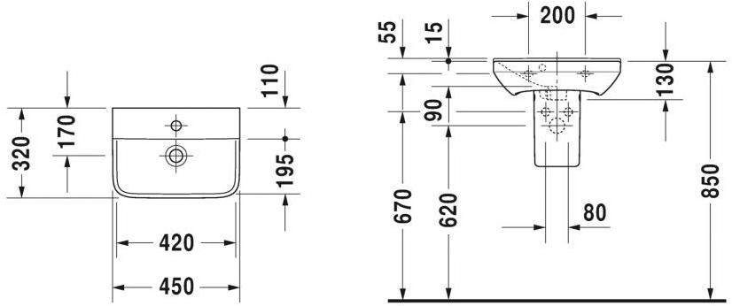 071645 Подвесная раковина настенная овальная Duravit P3 Comforts белая - Вид №3