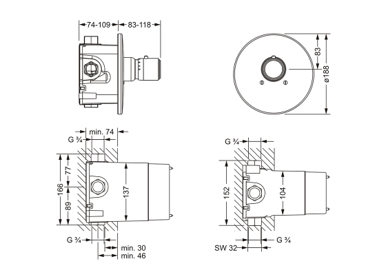 Термостат для душа скрытого монтажа ¾" JOERGER Cronos 637.40.560.000 - Вид №1