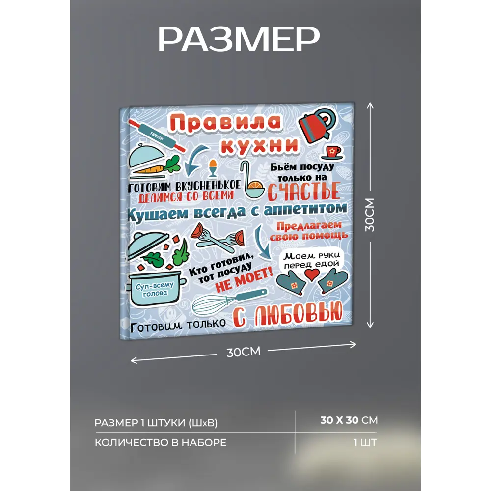 Картина на холсте Правила кухни 30x30 см FBRUSH STLM-2173856 - Вид №3