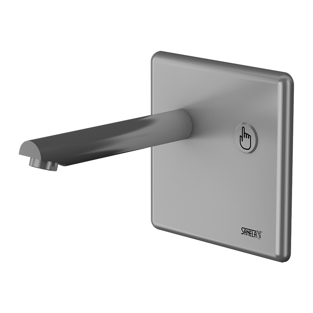 53042 Настенный смеситель с пьезо кнопкой, плечо вытекания 250 мм, 24 В пост. SANELA 