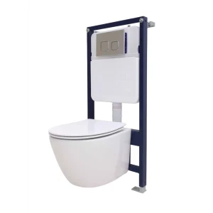 Комплект инсталляция Grant с унитазом Aura Торнадо безободковый с микролифтом клавиша цвет хром