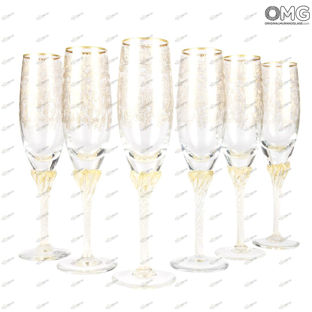 2766 ORIGINALMURANOGLASS Бокалы-флюте для шампанского Барокко - набор из 6 бокалов - Original Murano Glass OMG 7 см 