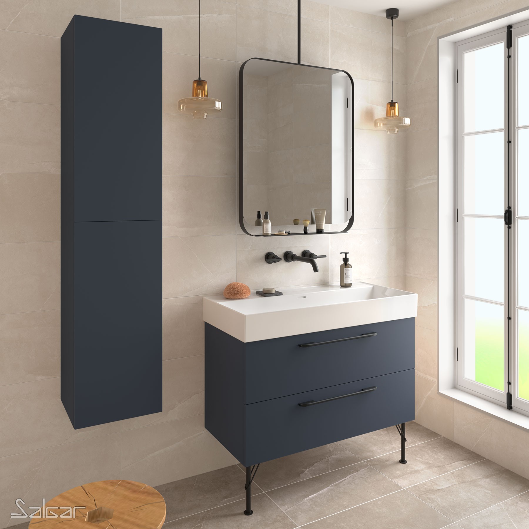 81712 SALGAR Мебель для умывальника FUSSION CHROME 800 2 ящика NIGHT BLUE 797 x 540 x 450 мм Синяя ночь - Вид №1