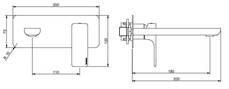 Латунный настенный смеситель для раковины с пластиной Rubinetterie Treemme Hask ARCH-00132740 - Вид №2