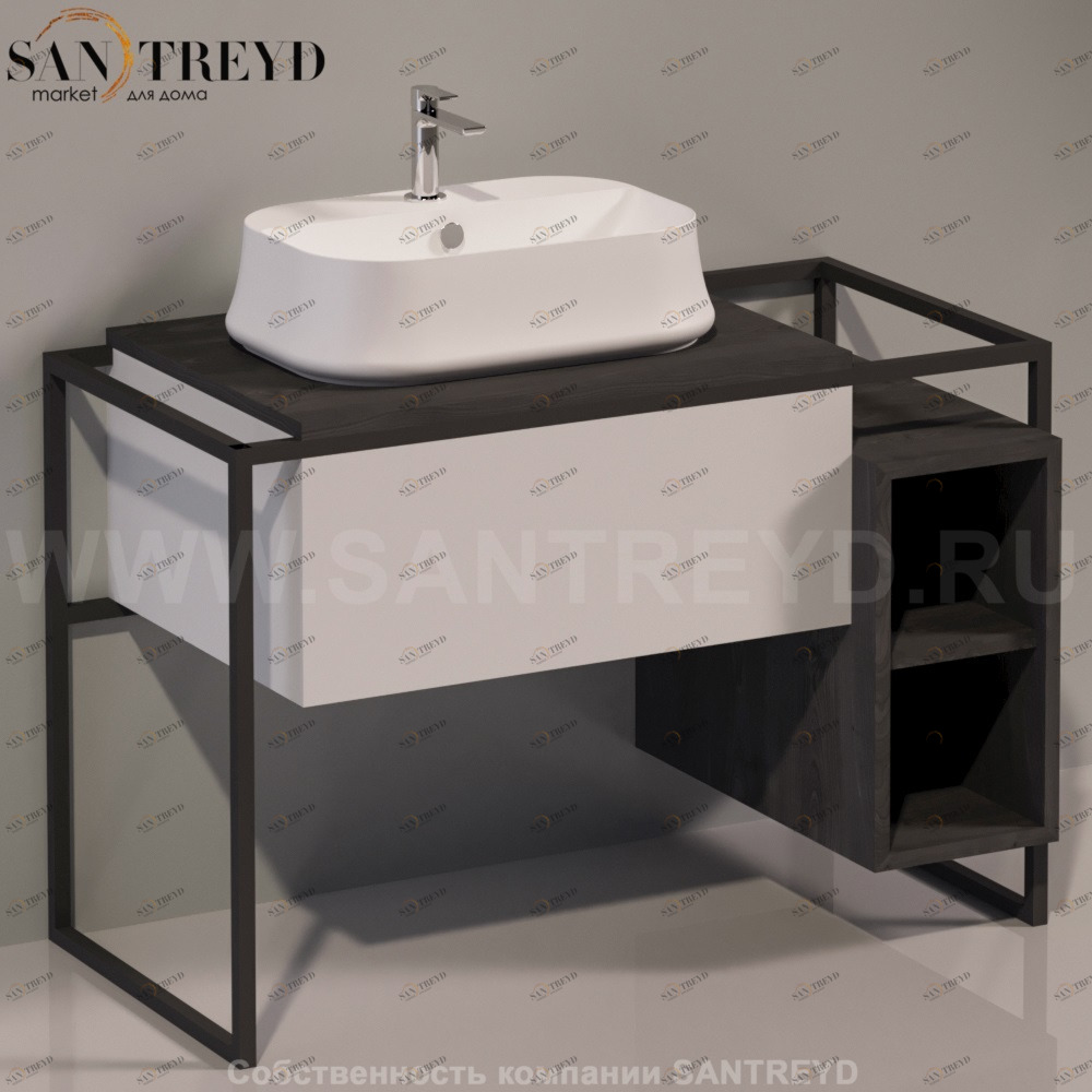 Консоль металлическая с ящиком и открытыми полками FRAME серый ясень Simas FM1FRASSINOGRIGIO