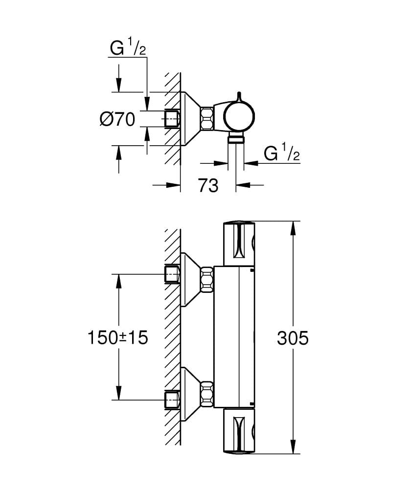 Смеситель для душа с 2 отверстиями Grohe Grohtherm 800 ARCH-00052304 - Вид №2